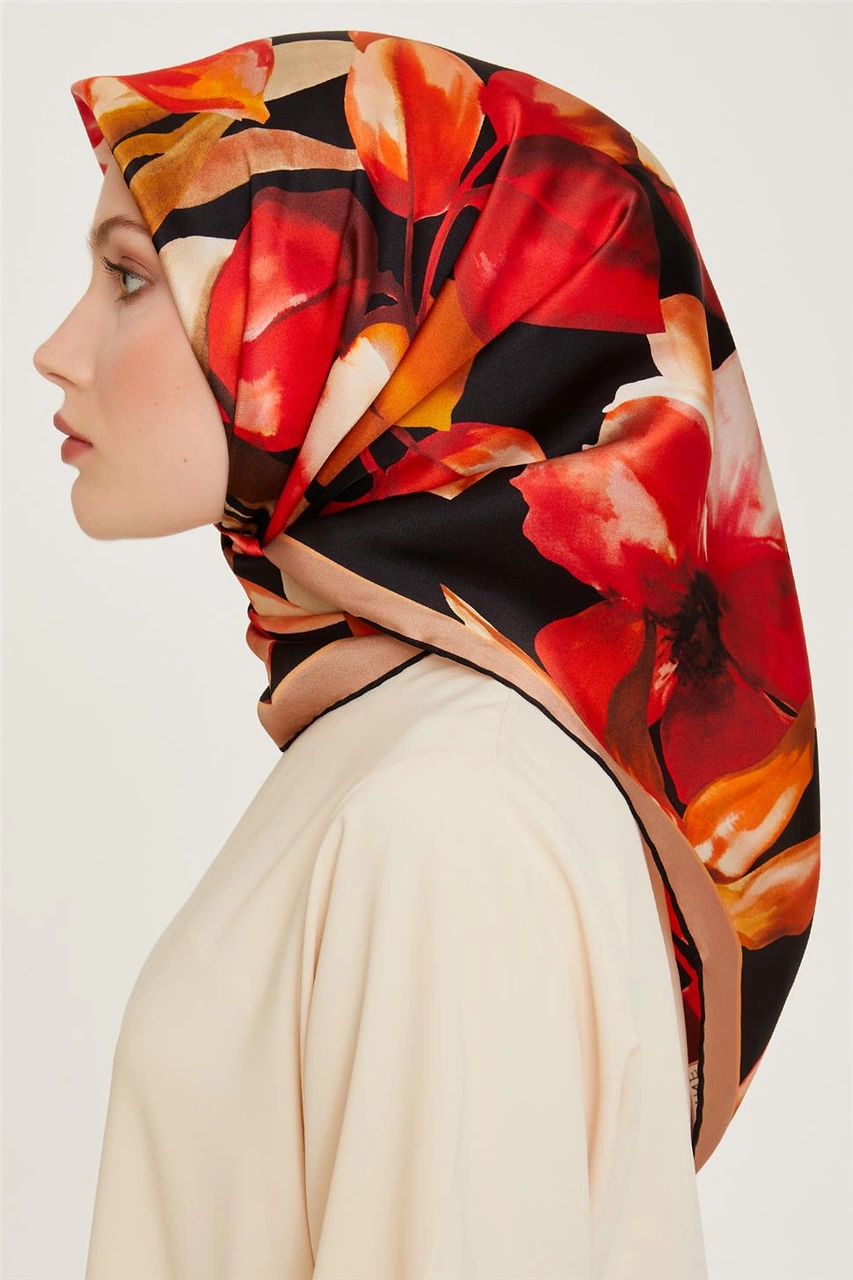 Armine Çiçek Desenli Twill Saf İpek Eşarp 9205d 06 Çok Renkli