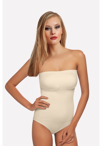 Nbb Kadın Ten Rengi Straplez Çıtçıtlı Dikişsiz Kaplı Body Ten