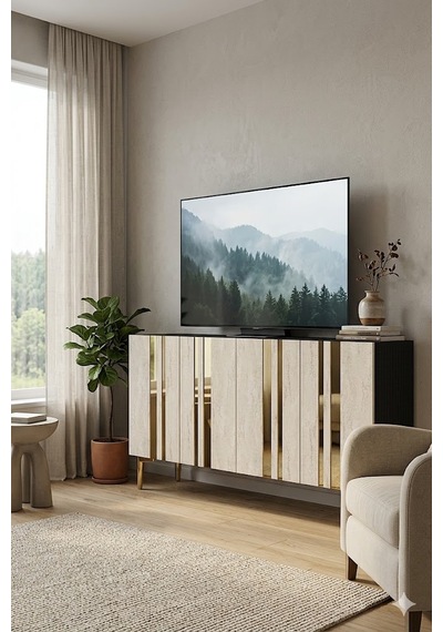 Ka1230atg Mia Konsol Ve Tv Sehpası Antrasit-traverten-gold 120cm