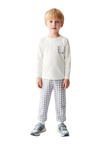 Ersefa Kız Çocuk Pijama Takımı Yumuşak Kumaş Kareli Detaylar Ve Maksimum Gri