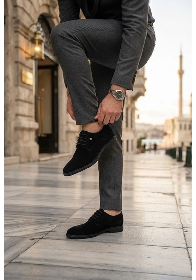 Fort 97044 Siyah Süet Damat Ayakkabısı Takım Ayakkabısı Erkek Ayakkabı
