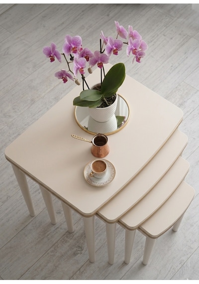 4 Lü Lüks Zigon Mdf Beyaz - Altın
