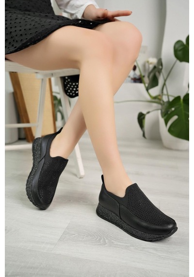 Nesil Shoes Wiss 530 Siyah Strech Taşlı Kadın Ayakkabı-siyah Siyah