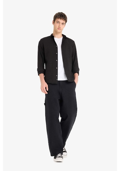 DeFacto Slim Fit Dar Kesim Pamuklu Basic Düz Uzun Kollu Siyah Gömlek A4644AX23AUBK81