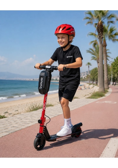 Onvo Kx-01 Kırmızı 150 W Çocuk Elektrikli Scooter Kasklı