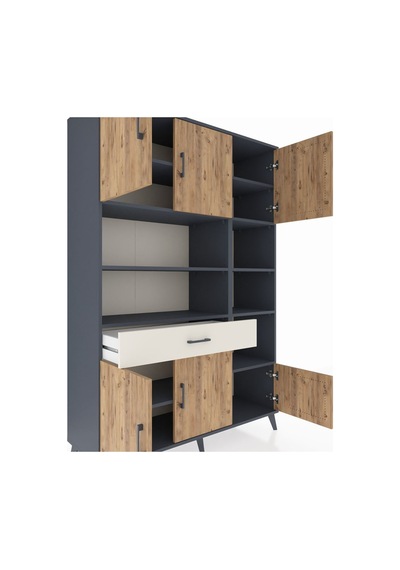 Hyperion Dolap 10 Raflı Tek Çekmeceli 6 Kapaklı 132x44x195 An... Antrasit