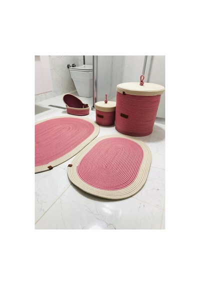Jüt,hasır,6 Lı,banyo Paspas Takımı,bohem Tarzı Banyo Takımı,iskandinav Paspas/sepet Pembe Pembe