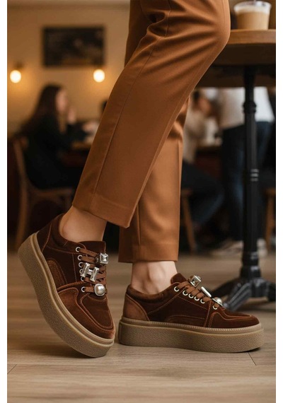 Guja Kahve Nubuk Bağcıklı Yüksek Taban Kadın Sneaker 25k475 Z Kahve