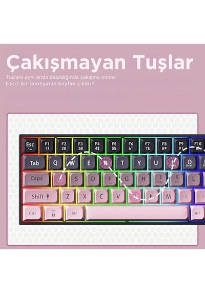 Ak680 Kahverengi Switch Hot-swap Kablolu Mekanik Oyuncu Klavye - Pembe