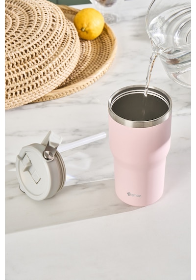 Emsan Star Ice Pipetli Çelik Sızdırmaz Termos Pembe 550 Ml Pembe