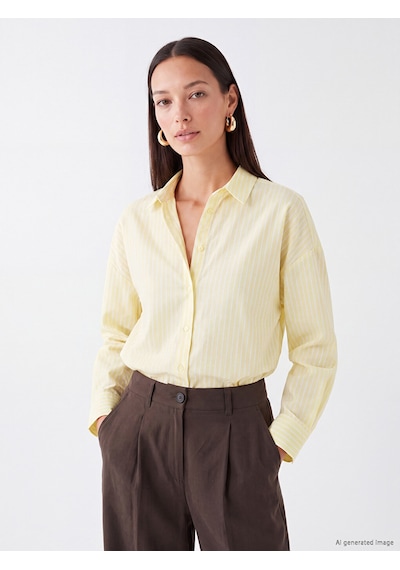 LC Waikiki Lc Waıkıkı Sarı Çizgili Poplin Kadın Gömlek