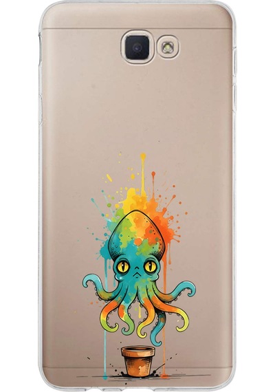 Samsung Galaxy J7 Prime 2 İle Uyumlu Splash Ahtapot Tasarımlı Şeffaf Silikon Kılıf Şeffaf