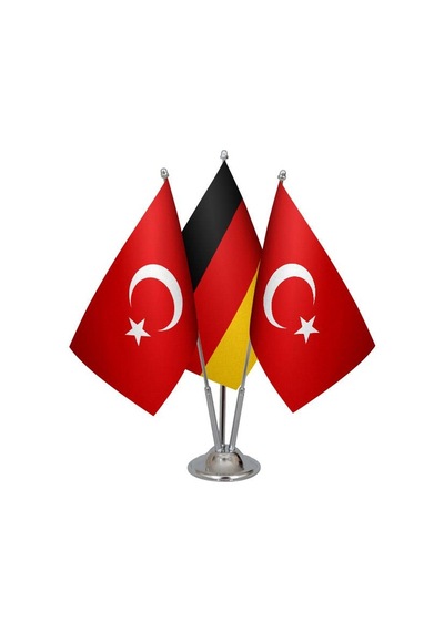 Masa Üstü Almanya Bayrağı Türk Bayrağı Üçlü Krom Direk Masa Bayra