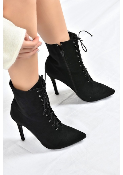 Fox Shoes Siyah Süet Ince Yüksek Topuklu Kadın Bot L372493502