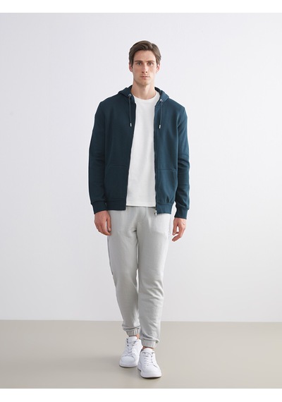 Lcwaıkıkı Classic Petrol Kapüşonlu Uzun Kollu Erkek Fermuarlı Sweatshirt