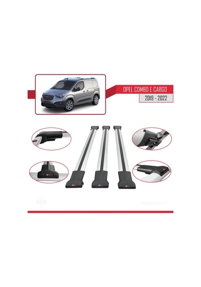 Opel Combo E Panelvan 2019-2022 Arası İle Uyumlu Fly Model Ara Atkı Tavan Barı Gri 3 Adet Bar