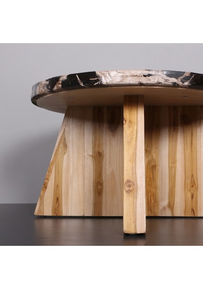 Nurıa Fosil Ağaç & Teak Sehpa 60x37x60 Cm Bej