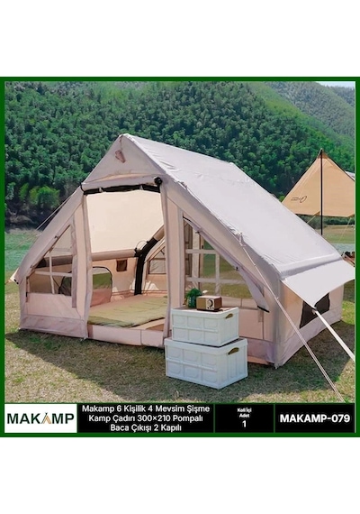 6 Kişilik 4 Mevsim 2 Kapılı Tavan Pencereli Şişme Çadır 300 210 200cm Çok Renkli