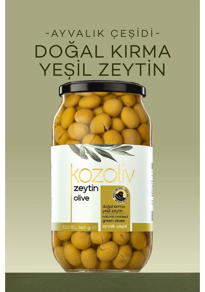 Kozoliv Doğal Ayvalık Çeşidi Kırma Yeşil Zeytin Cam 640 G