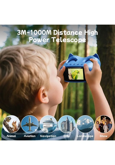 387 Mavi 2'si 1 Arada Dijital Çocuk Mikroskobu & Dürbün - 1000x Büyütme, 1000 Metre Menzil, 2 Mp Full Hd Ekranlı Eğitici Bilim Kiti