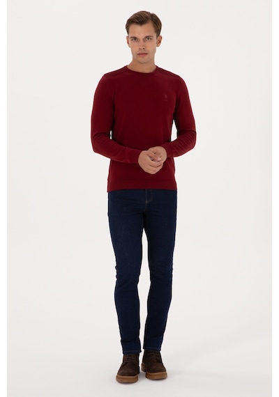 U.S. Polo Assn. Erkek Slim Fit Bisiklet Yaka Bordo Basic Kazak 50307779-VR014