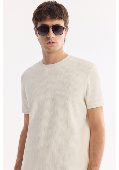 Avva Erkek Ekru Bisiklet Yaka Pamuklu Elastan Regular Fit T-shirt A61y1023