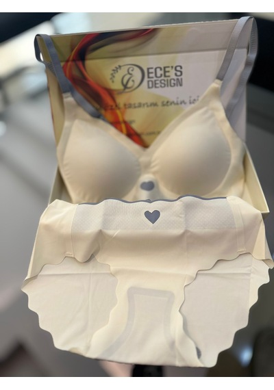 Ece's Design Kalp Detaylı Dikişsiz Sütyen & Külot Takımı W2005 Beyaz