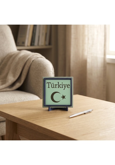 Hilal Ve Yıldız Motifli Modern Dekoratif Parça, Ofisiniz İçin Şık Ve Sembol Masaüstü Hatırası 10x10