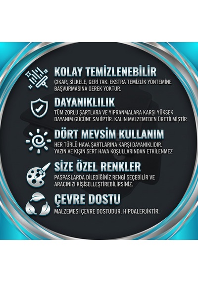 Honda Civic 2016-2021 Uyumlu Oto Velur Halı Paspas - Klipsli Silikon Topuklu 4 Renk