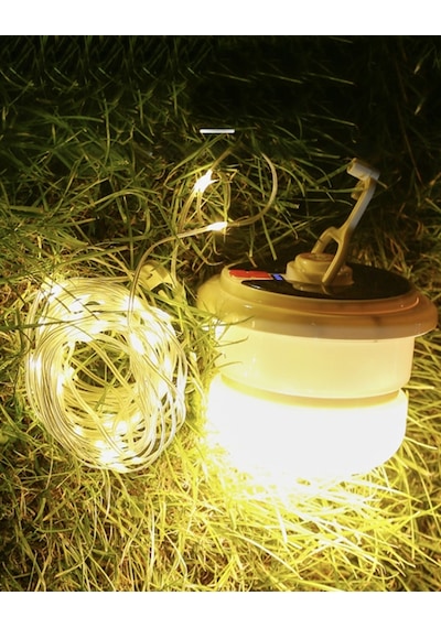Yx-669 Taşınabilir Güneş Enerjili Kamp Lambası - Çok Modlu + Dahili 10 Metre İp Ledli Bahçe Aydınlatması
