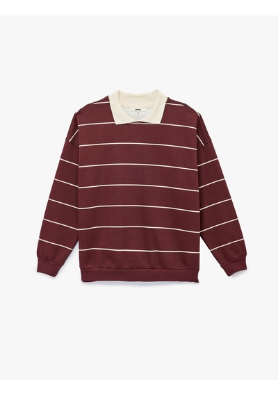 Koton Uzun Kollu Polo Yaka Oversize Sweatshirt Bordo Çizgili 6wal10231ık Bordo Çizgili Koton Uzun Kollu Polo Yaka Oversize Sweatshirt Bordo Çizgili 6wal10231ık Bordo Çizgili