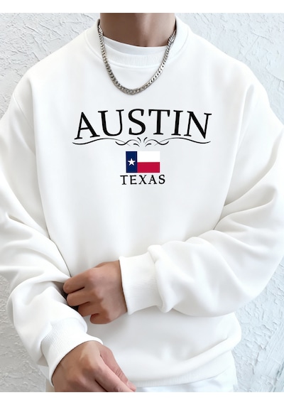 Startmore Startmoreaustin Texas Mektup Baskılı Unisex Cepli Giysiler Basit Spor Sweatshirtler Polar Sonbahar Kap Beyaz