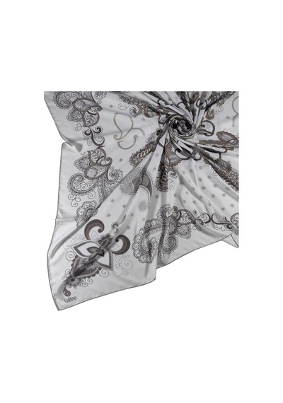 Mim Eşarp Mısırlı Eşarpları Mısırlı Eşarp Alize Krep Etnik Desenli Eşarp 140x140 Cm Beyaz - Gümüş