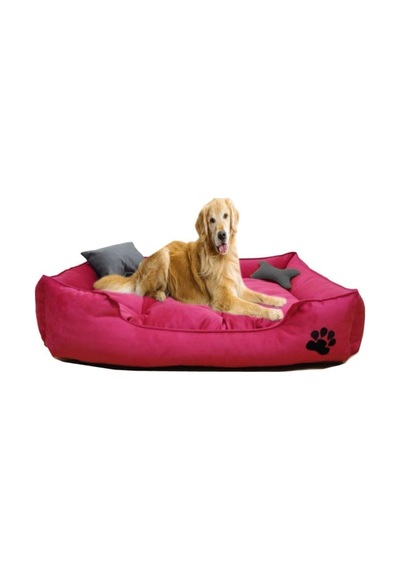 Büyük Boy Köpek Yatağı, Kırmızı, Gri Yastıklı, 2 Dekoratif Yastıklı, Pati Desenli 80x100 Cm