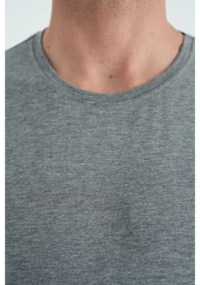 Tommy Life Gri Melanj Erkek Basic Kısa Kol Standart Kalıp O Yaka T-shirt - 87911 GRI MELANJ