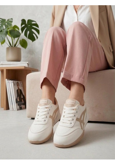 Potinonline 5850 Kadın Yanı Çizgili Comfort Sneaker Ayakkabı Beyaz