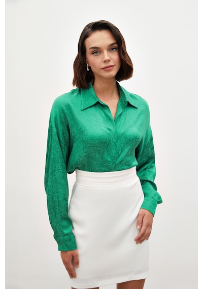 Sateen Desenli Salaş Gömlek - Yeşil-134717 Yeşil