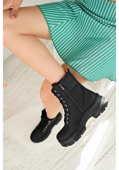 Nesil Shoes Nstar 208 Siyah Zümrüt Fermuarlı Kadın Bot-siyah Zümrüt Siyah - Zümrüt