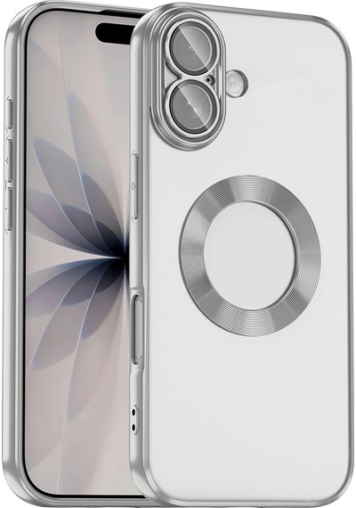 Apple Uyumlu iPad iPhone 17 Kılıf Kamera Korumalı Logo Gösteren Zore Omega Kapak Gümüş