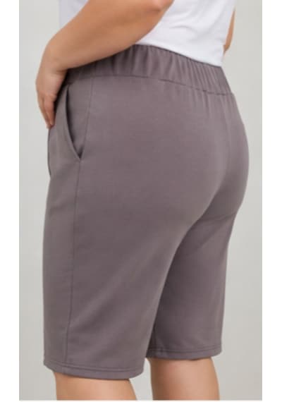 Cocosushicooo Büyük Beden Kadın Kapri Şort Pantolon Cepli Lastikli Bel Rahat Kalıp Vizon