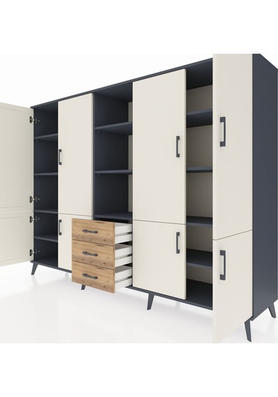 Hyperion Dolap 11 Raflı 3 Çekmeceli 8 Kapaklı 220x44x163 Antrasit Antrasit-aytaşı/çam Hyperion Dolap 11 Raflı 3 Çekmeceli 8 Kapaklı 220x44x163 Antrasit Antrasit-aytaşı/çam
