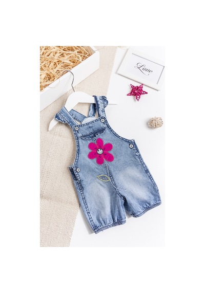 Babymod Papatya Işlemeli Denim Kumaş Kız Bebek Salopet Bebek Tulum