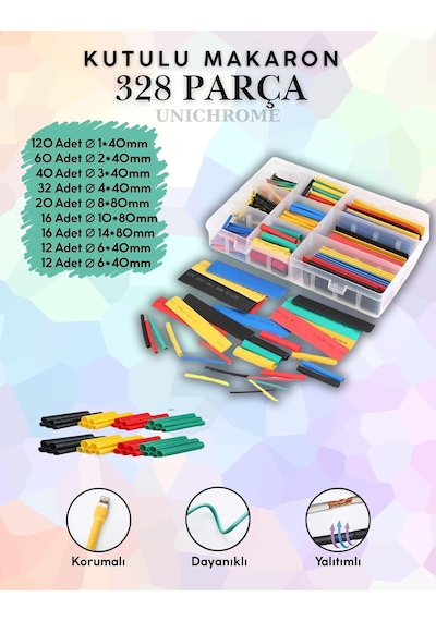 328 Parça Kutulu Heat Shrink Makaron Daralan Kablo Tamir Seti - Globe Elektrik Bant Hediyeli