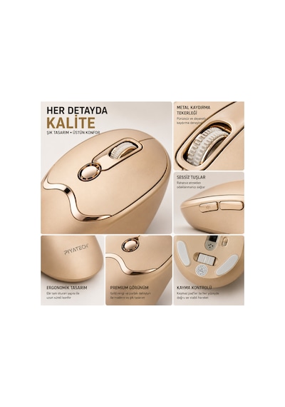 Xk-m02 Şarj Edilebilir Sessiz Kablosuz Mouse Bluetooth 2.4 Ghz Çift Mod Gold