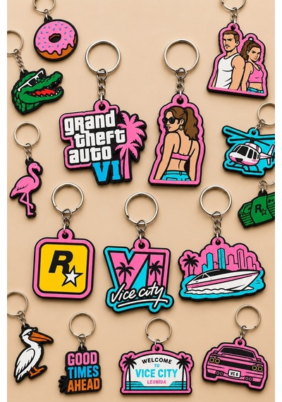 Kazanova Design Gta Vı Anahtarlık 5'li Paket Karışık Model Grand Theft Auto Oyuncu Hediyelik Çanta Süsü