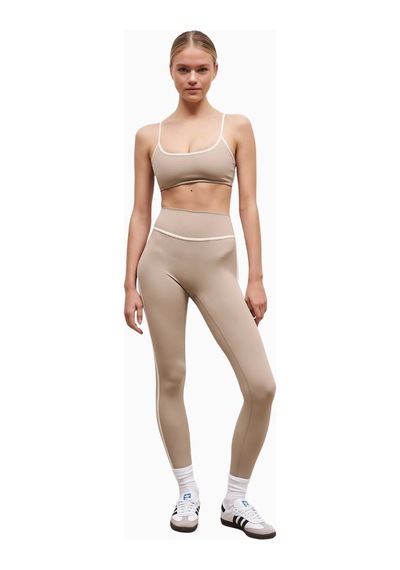 Because Of Alice Base Contrast Trim Leggings Yüksek Bel Şekillendirici Kadın Tayt Bej