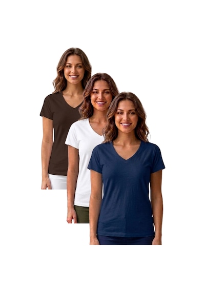 Thiff Gymwear Kadın Kısa Kollu V Yaka Basic Tişört T-shirt 3'lü Set Kahverengi - Beyaz - Lacivert Thiff Gymwear Kadın Kısa Kollu V Yaka Basic Tişört T-shirt 3'lü Set Kahverengi - Beyaz - Lacivert