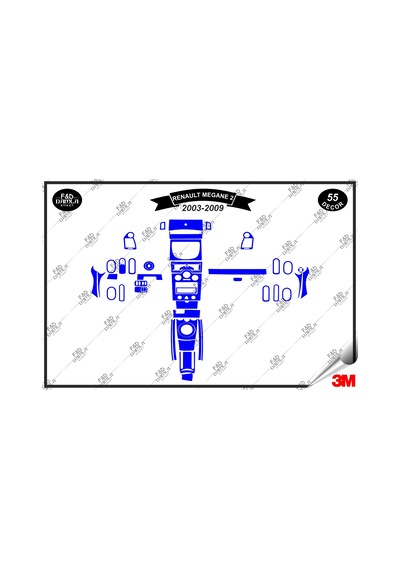 Renault Megane 2 Analog 2003-2009 Torpido Konsol Trim Göğüs Maun Kaplama Set 55 Parça Mavi Renk