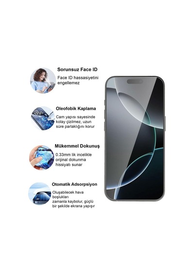 İphone 16 Pro Max 6.9" İle Uyumlu Kırılmaz Cam 3 Adet Temperli Şeffaf Ekran Koruyucu 3'lü Paket