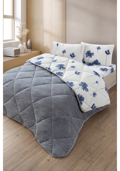 Nordelle Battal Boy Lüx Wellsoft Yorgan Çift Taraflı - 2 Adet Yastık Kılıflı Yorgan Seti 215x235 Cm Gri Mavi
